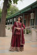 Vastranavya Premium Designer Heavy Sequins & Thread Embroidered work Kurti Palazzo & Dupatta - Maroon | Grocsy