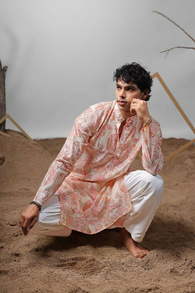 Pink Modal Designer Printed Kurta Set - Mahotsav | Grocsy