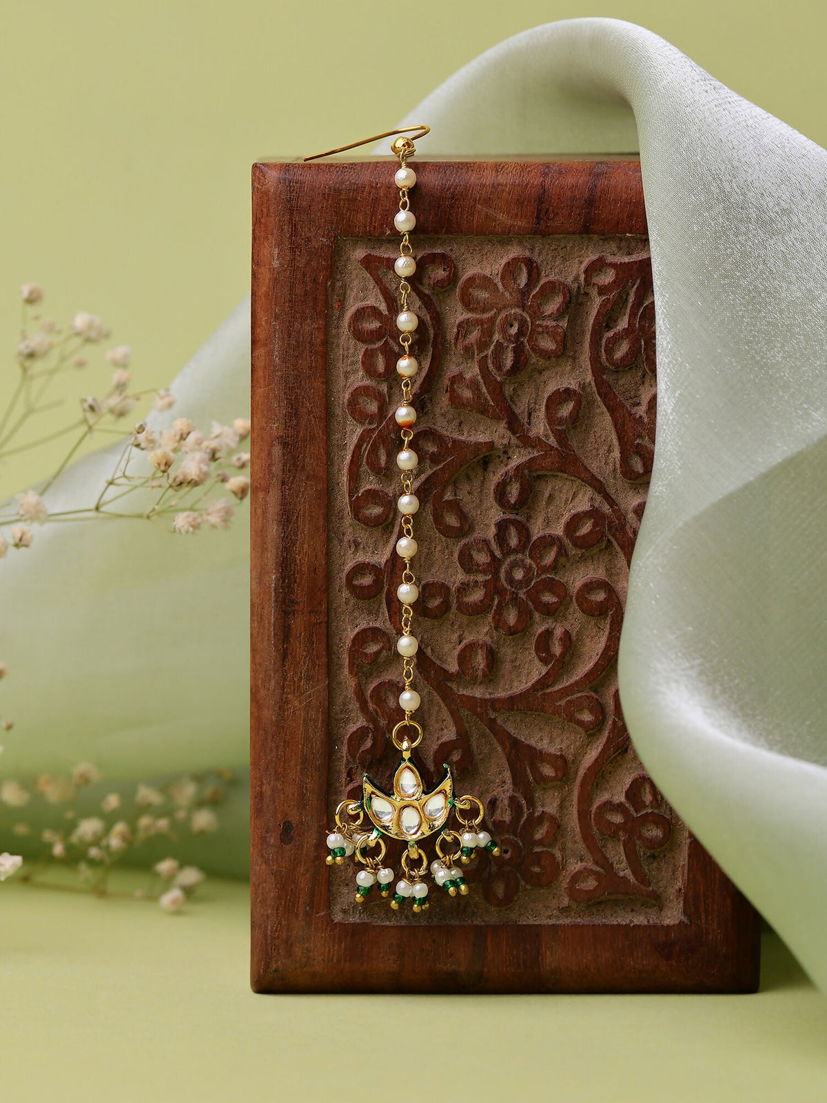 Ruby Raang Gold Polished Gold Kundan Maang Tikka | Grocsy