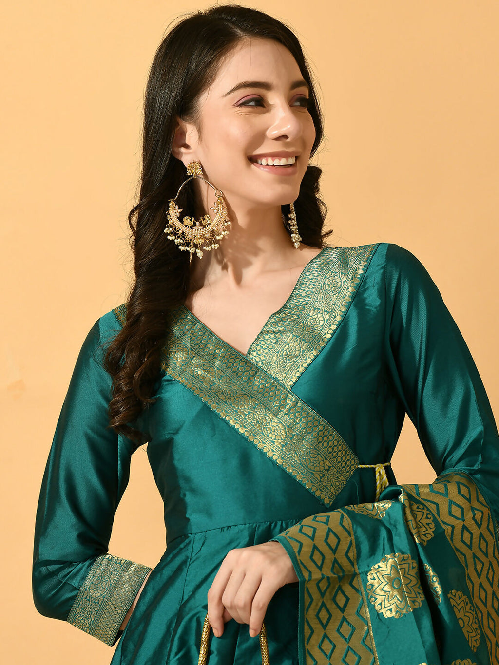 Myshka Women's Green Silk Festive Anarkali Kurta | Grocsy