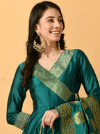 Myshka Women's Green Silk Festive Anarkali Kurta | Grocsy