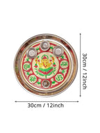 Tied Ribbons Red & Green Printed Pooja Thali With Attached Incense Diya Tilak Holder | Grocsy