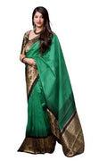 DEIANA'S Beautiful Designer Golden zari Soft Lichi Silk Saree - Green | Grocsy