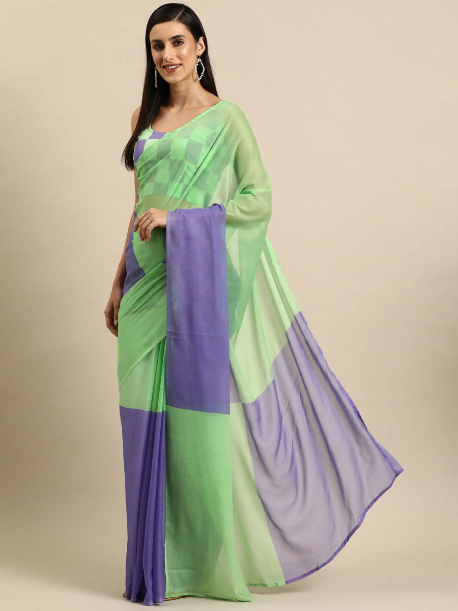 Ahalyaa Women's Traditional Semi Stitch Saree - Fluorescent Green | Grocsy