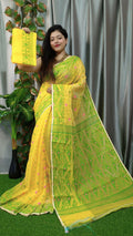 Exclusive Collection Yellow Beautiful Jamdani Collection Saree | Grocsy