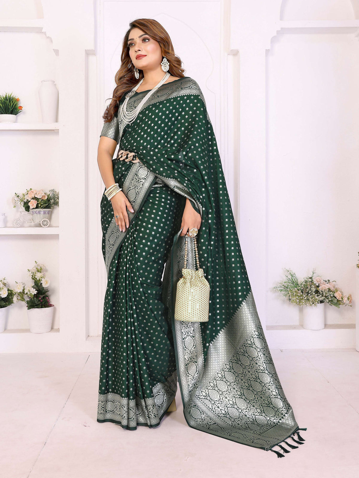 Aastha Fashion Green Georgette Silk Zari Weaving Saree | Grocsy