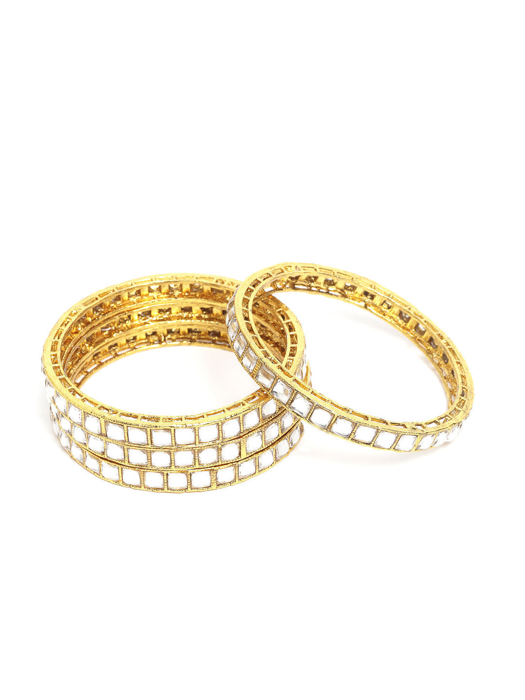 Priyaasi Women Set of 4 Gold-Polished Kundan Studded Bangles - Swadesiicart