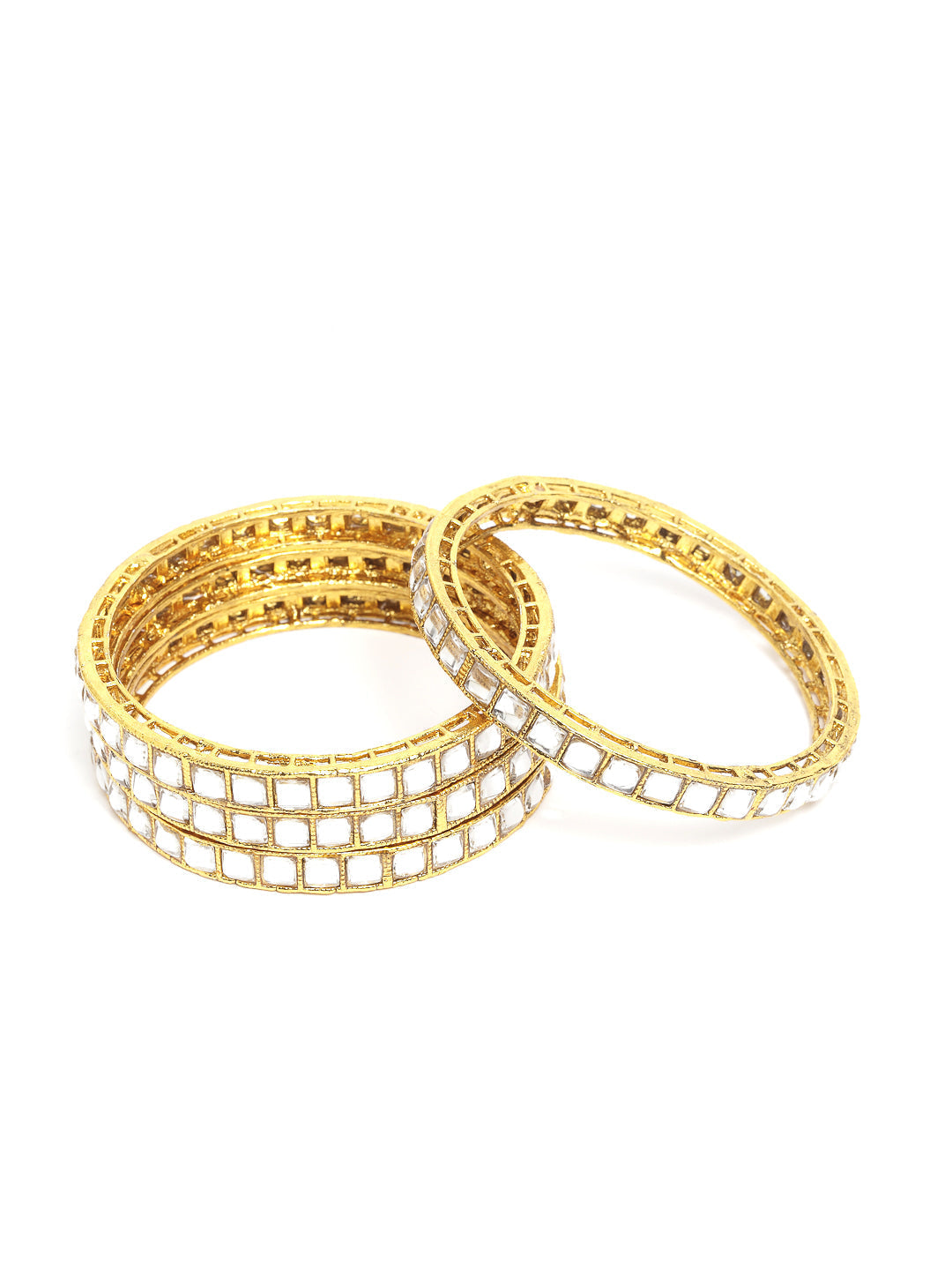 Priyaasi Women Set of 4 Gold-Polished Kundan Studded Bangles - Swadesiicart
