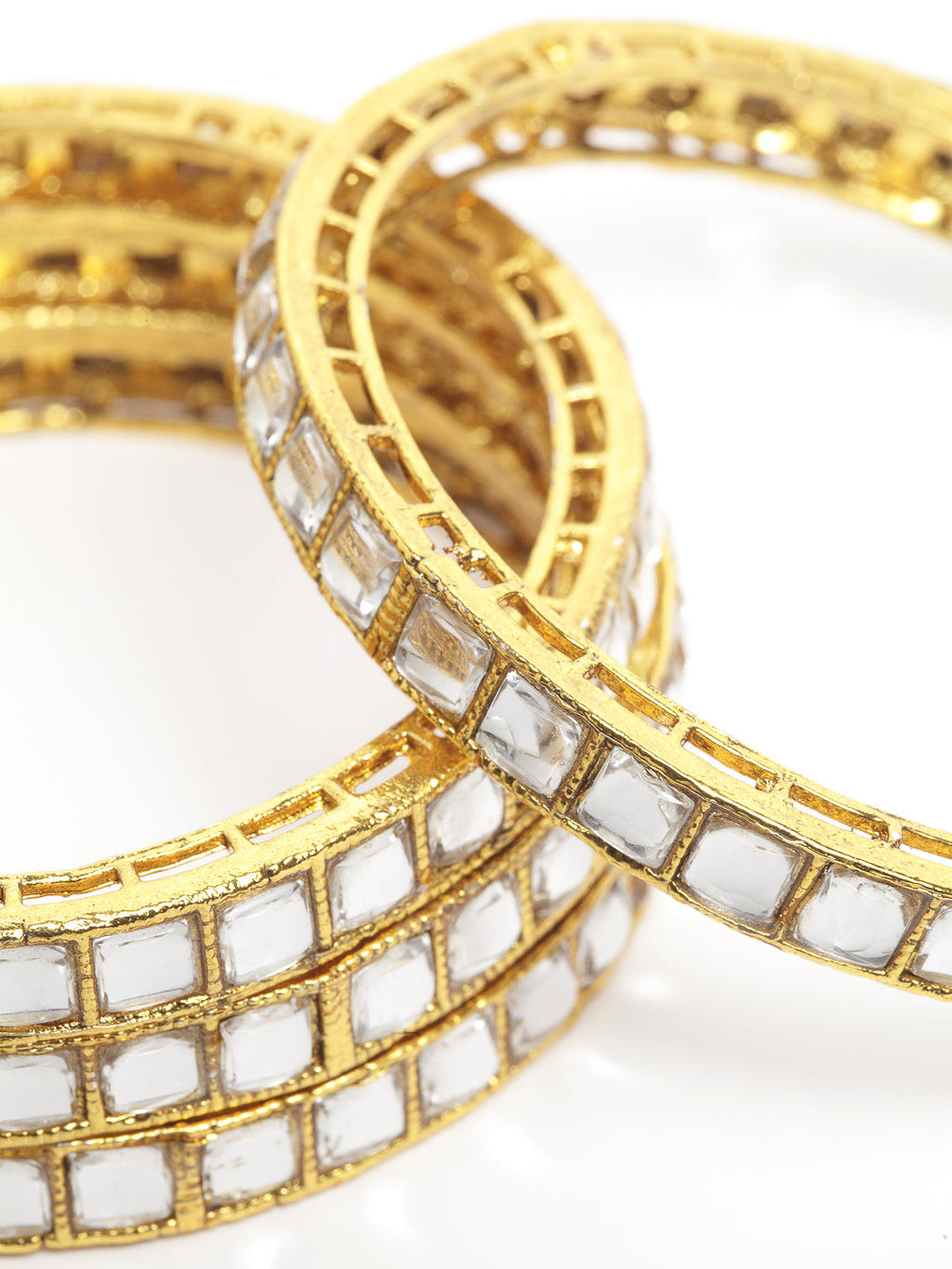 Priyaasi Women Set of 4 Gold-Polished Kundan Studded Bangles - Swadesiicart