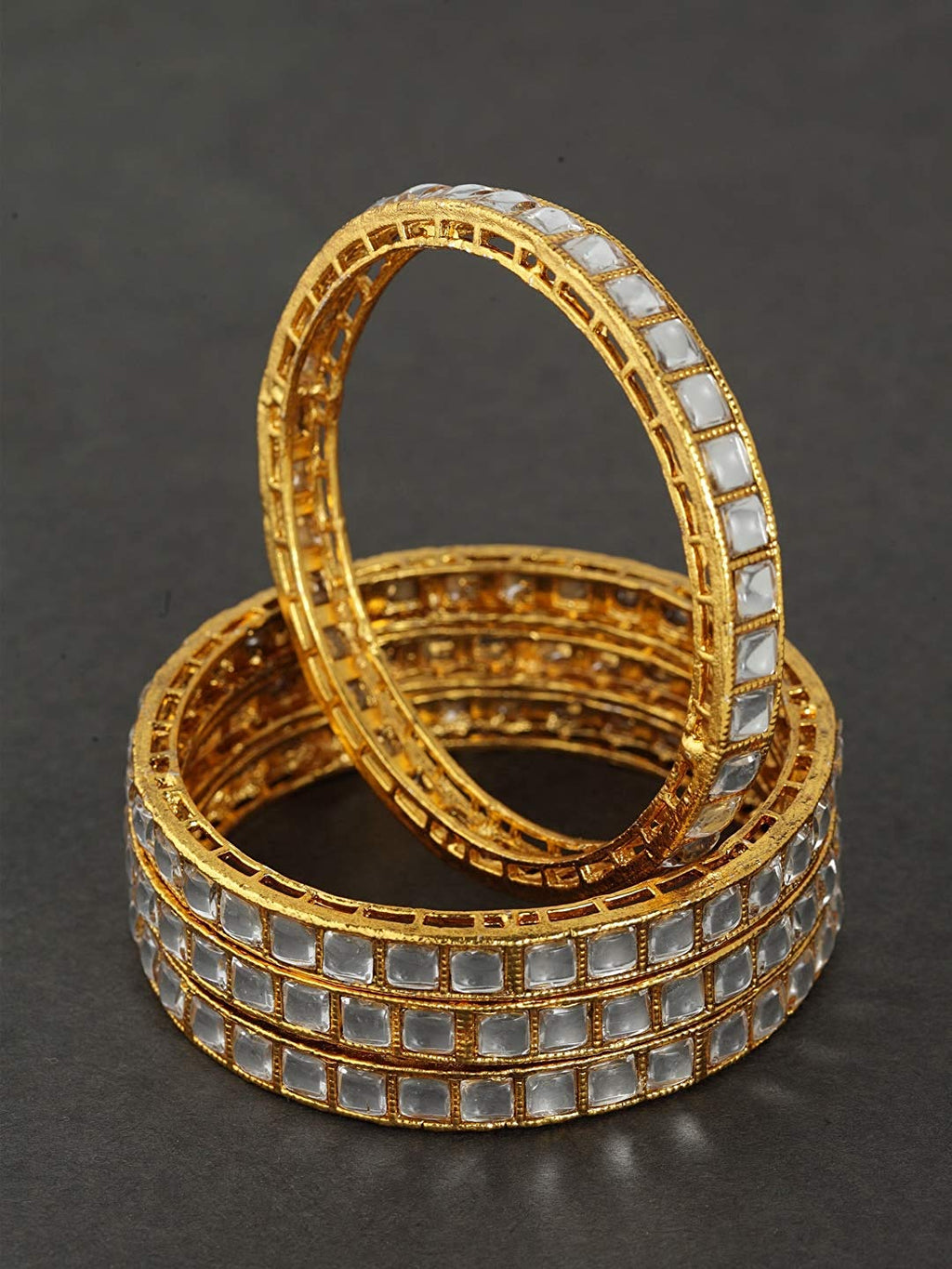 Priyaasi Women Set of 4 Gold-Polished Kundan Studded Bangles - Noz2Toz