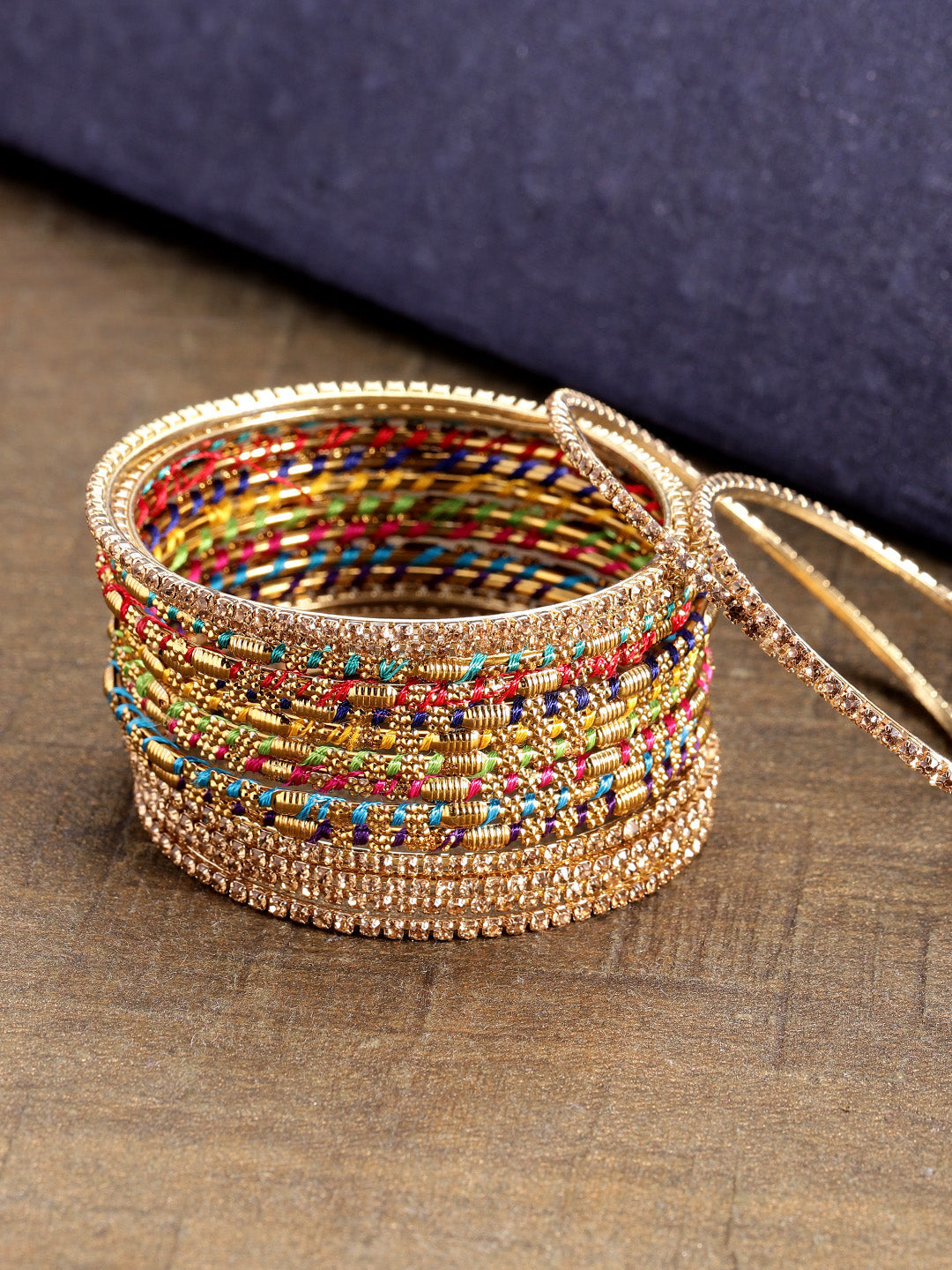 Priyaasi Women Set of 16 Multicolour Thread Work and Stones Studded Bangles - Noz2Toz