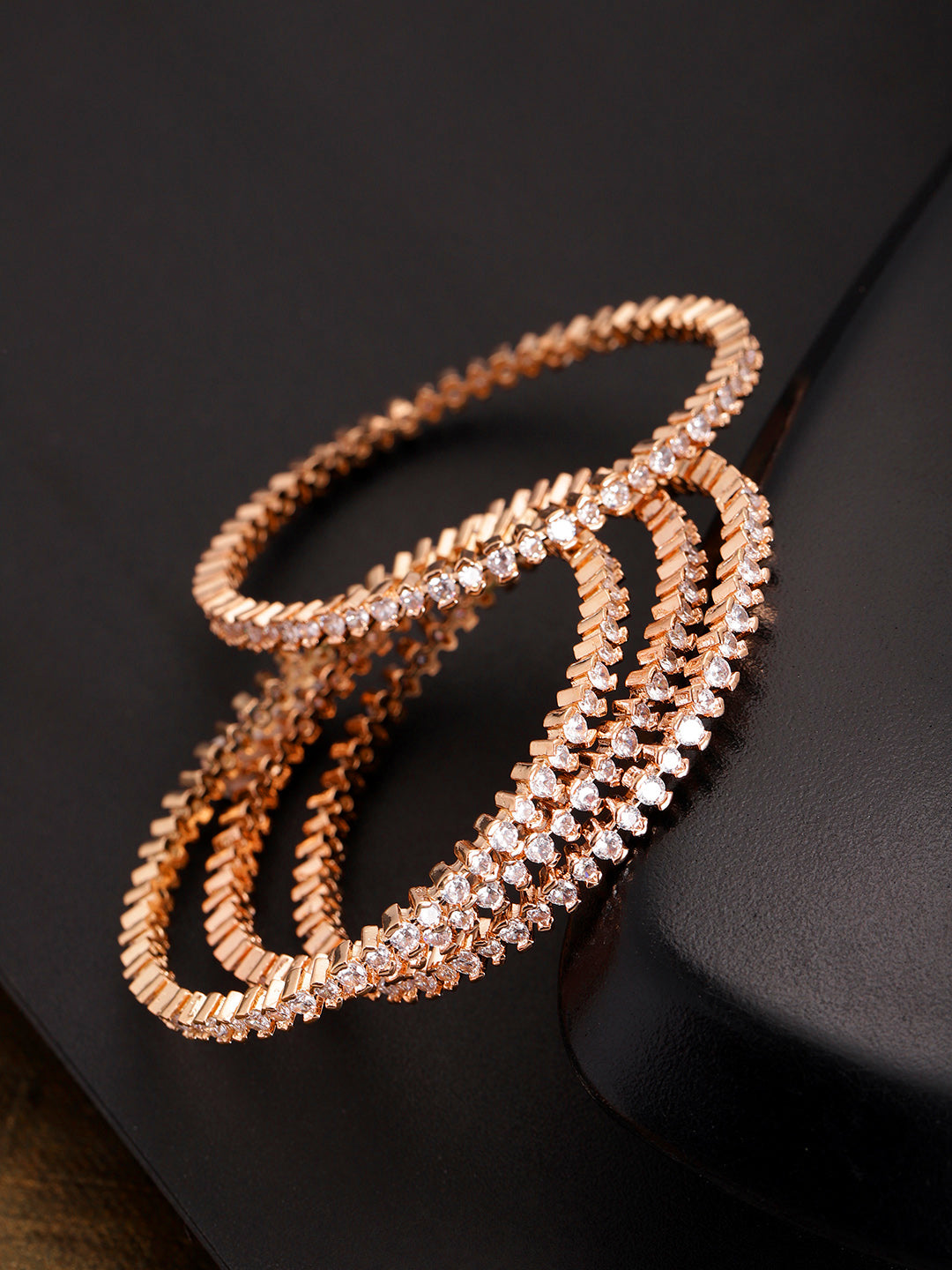 Priyaasi Women Set Of 4 Rose Gold-Polished American Diamond Studded Bangles - Noz2Toz