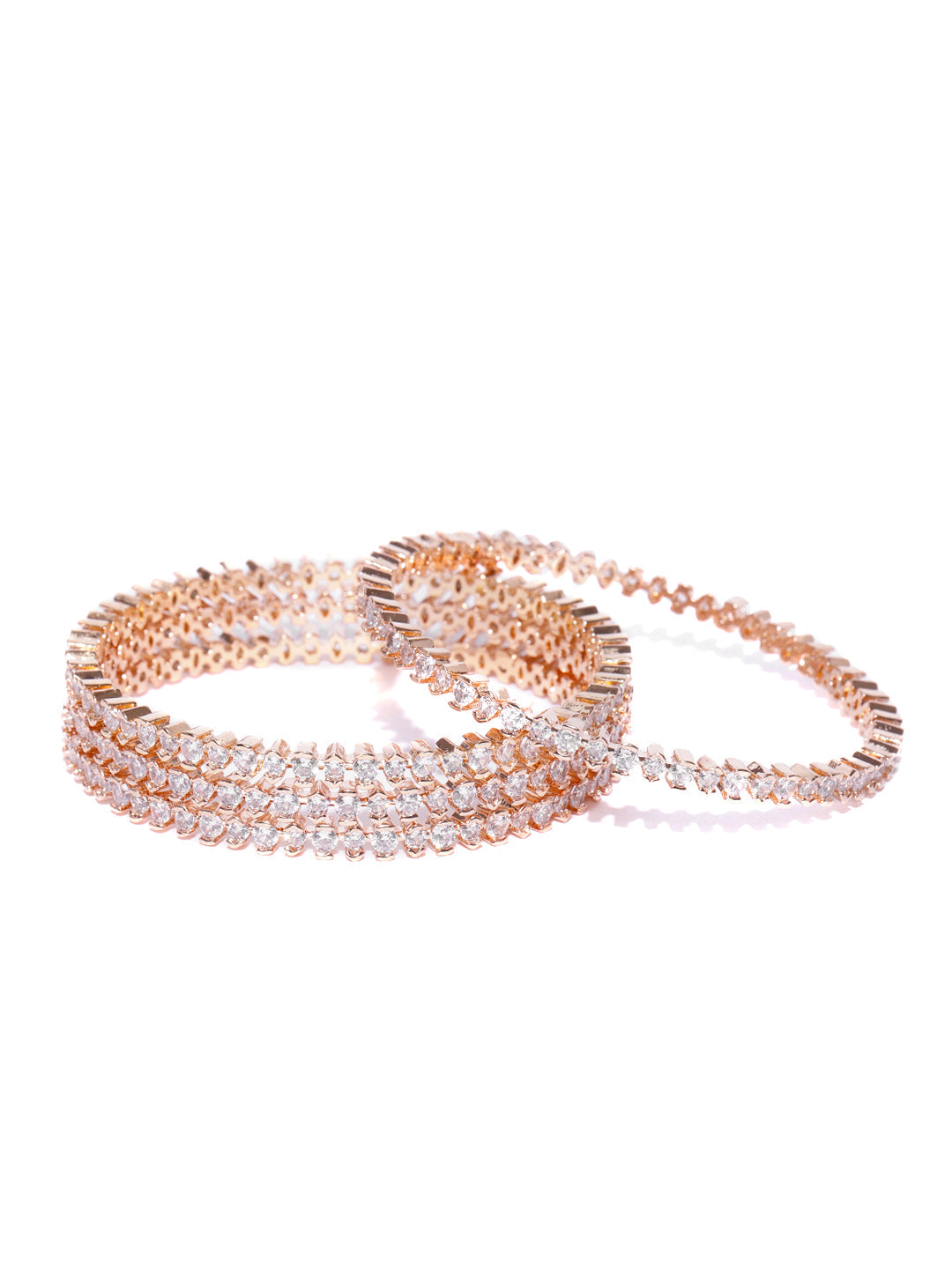 Priyaasi Women Set Of 4 Rose Gold-Polished American Diamond Studded Bangles - Swadesiicart