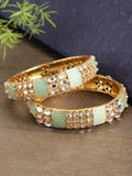 Priyaasi Women Set of 2 Gold-Polished Kundan Studded Meenakari Bangles in Mint Green Color - Noz2Toz