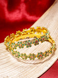 Priyaasi Women Set of 2 Gold-Polished Stones Studded, Green Meenakari Bangles in Floral Pattern - Noz2Toz