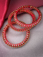 Priyaasi Women Set Of 4 Stones Studded Silk Threaded Bangles in Maroon Color - Noz2Toz