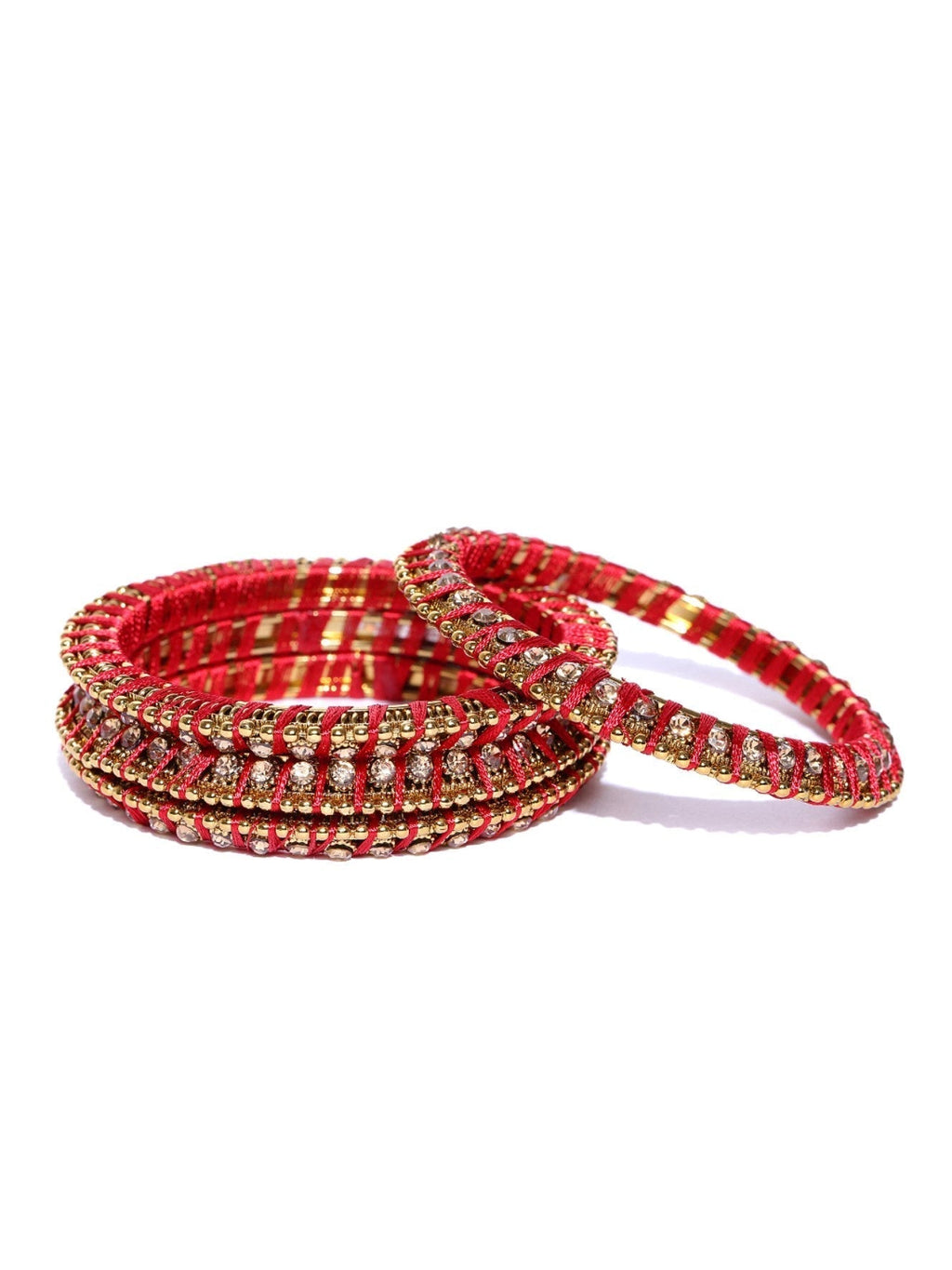 Priyaasi Women Set Of 4 Stones Studded Silk Threaded Bangles in Maroon Color - Swadesiicart