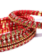 Priyaasi Women Set Of 4 Stones Studded Silk Threaded Bangles in Maroon Color - Swadesiicart