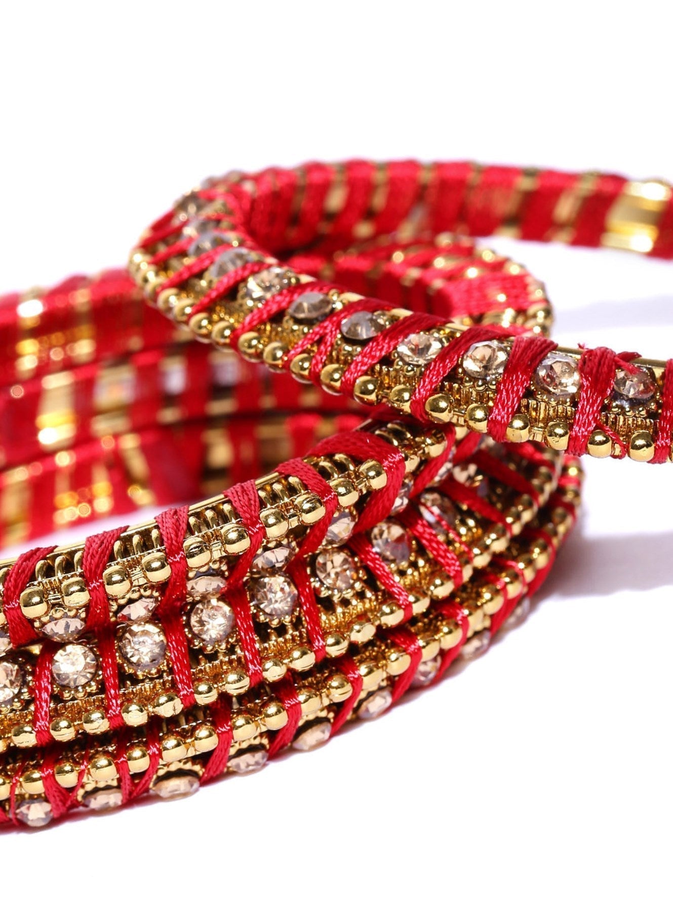 Priyaasi Women Set Of 4 Stones Studded Silk Threaded Bangles in Maroon Color - Swadesiicart
