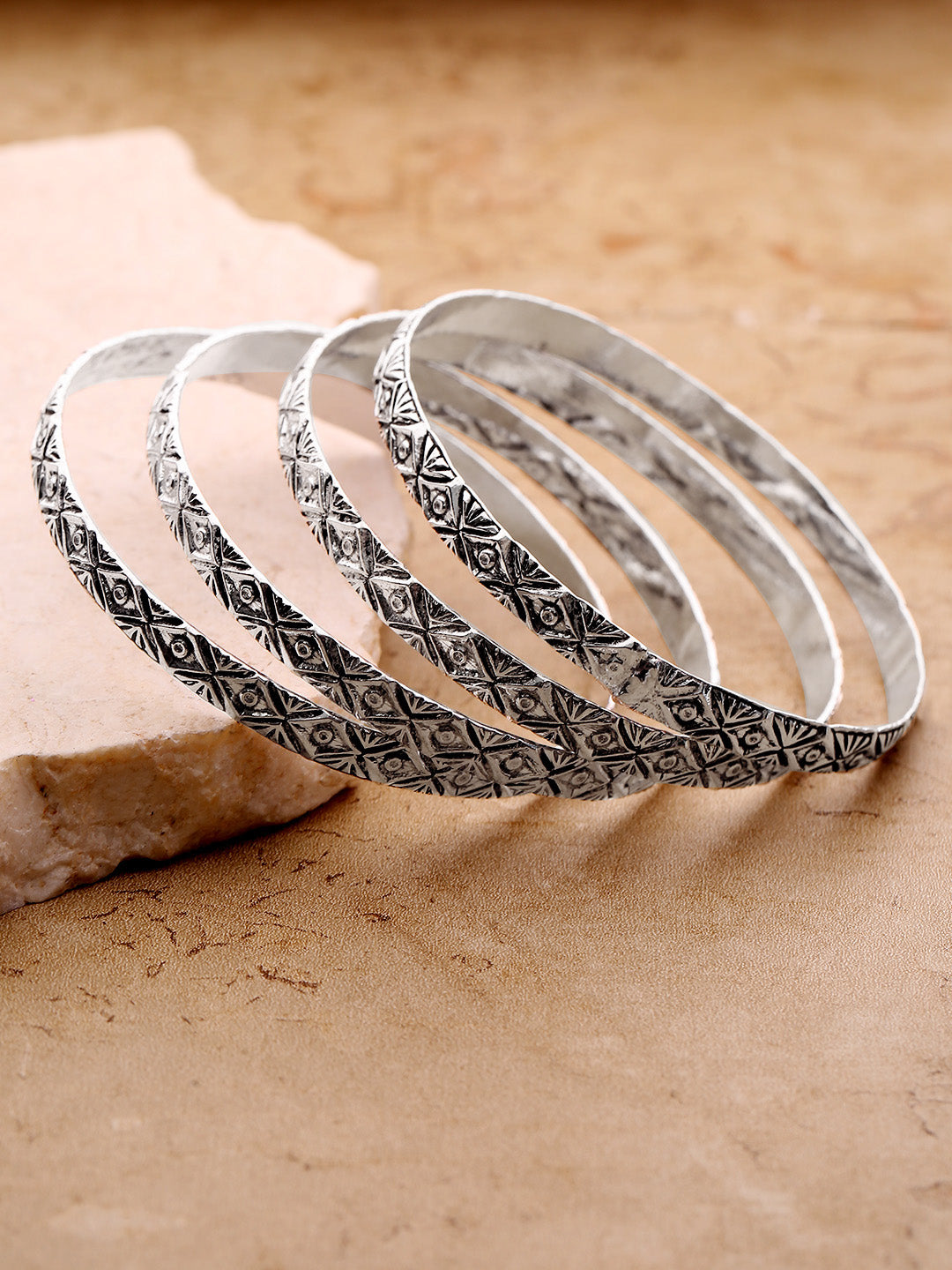 Priyaasi Women Set Of 4 Oxidised Silver Plated Beautiful Design Bangles - Noz2Toz