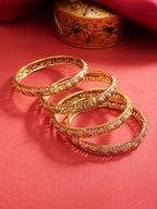 Priyaasi Women Set of 4 Gold-Polished Red & Green Stones Studded Floral Jali work Bangles - Noz2Toz