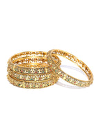 Priyaasi Women Set of 4 Gold-Polished Red & Green Stones Studded Floral Jali work Bangles - Swadesiicart