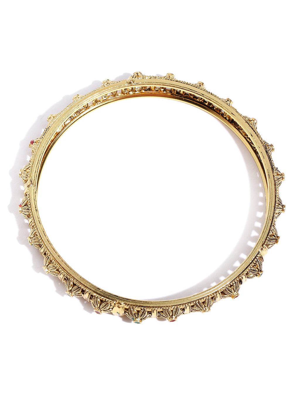 Priyaasi Women Set of 4 Gold-Polished Red & Green Stones Studded Floral Jali work Bangles - Swadesiicart