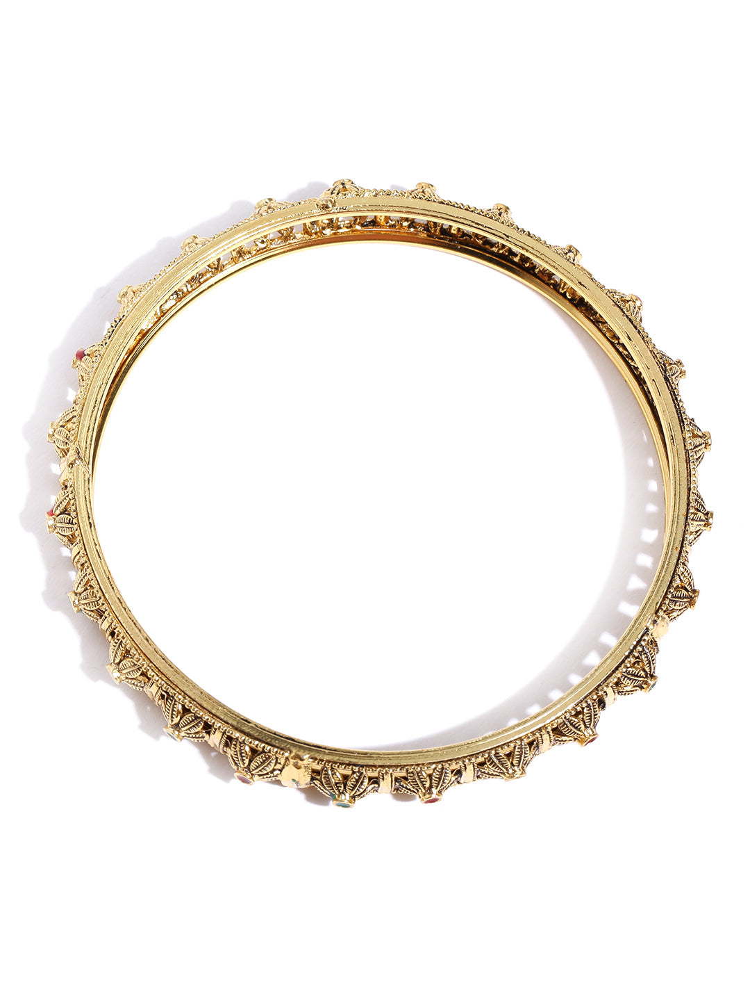 Priyaasi Women Set of 4 Gold-Polished Red & Green Stones Studded Floral Jali work Bangles - Swadesiicart