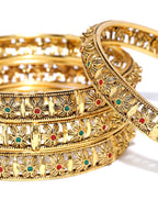 Priyaasi Women Set of 4 Gold-Polished Red & Green Stones Studded Floral Jali work Bangles - Swadesiicart