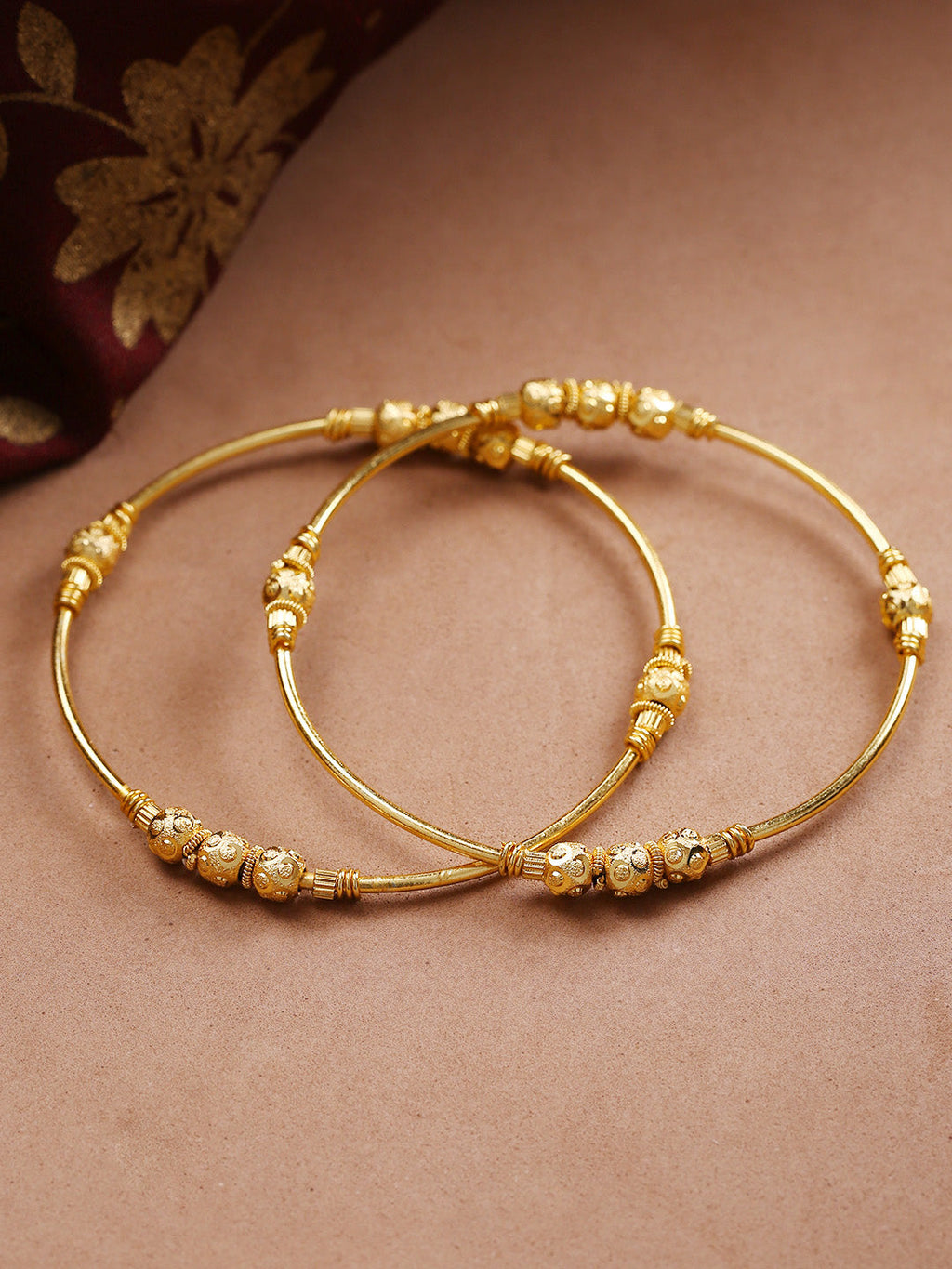 Priyaasi Women Gold-Toned Beaded Design Traditional Bangles Set Of 2 - Noz2Toz