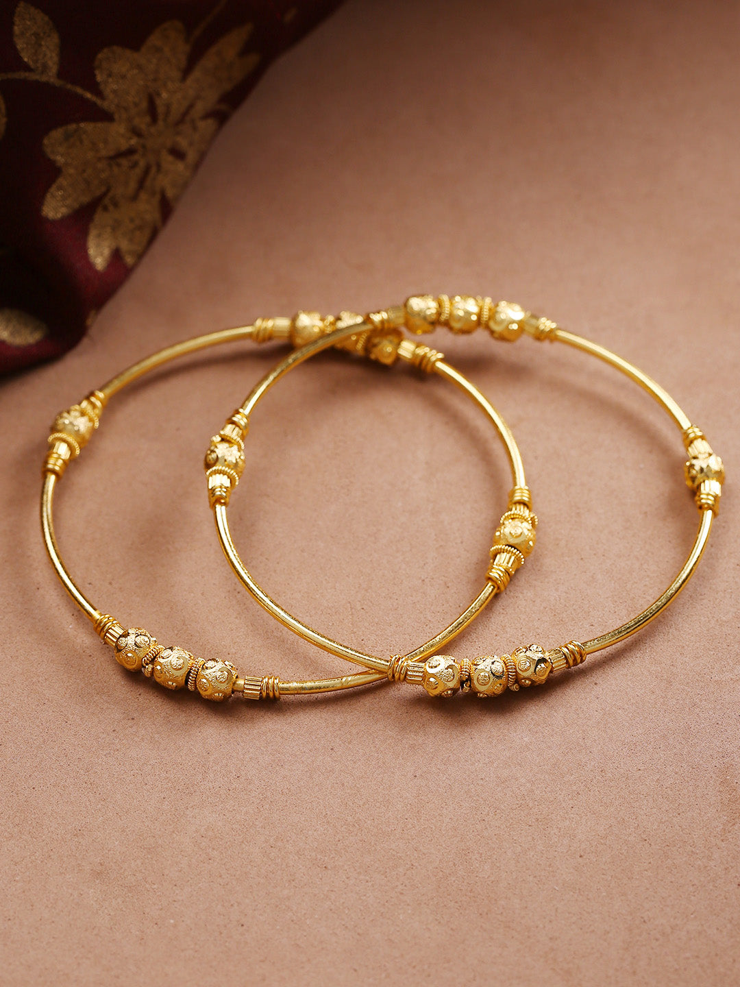 Priyaasi Women Gold-Toned Beaded Design Traditional Bangles Set Of 2 - Noz2Toz