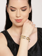 Priyaasi Women Set Of 2 Dual Toned American Diamond Studded Bangles in Floral Pattern - Swadesiicart