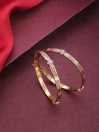 Priyaasi Women Set Of 2 Dual Toned American Diamond Studded Bangles in Floral Pattern - Noz2Toz