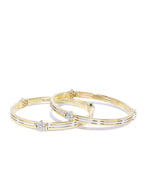 Priyaasi Women Set Of 2 Dual Toned American Diamond Studded Bangles in Floral Pattern - Swadesiicart