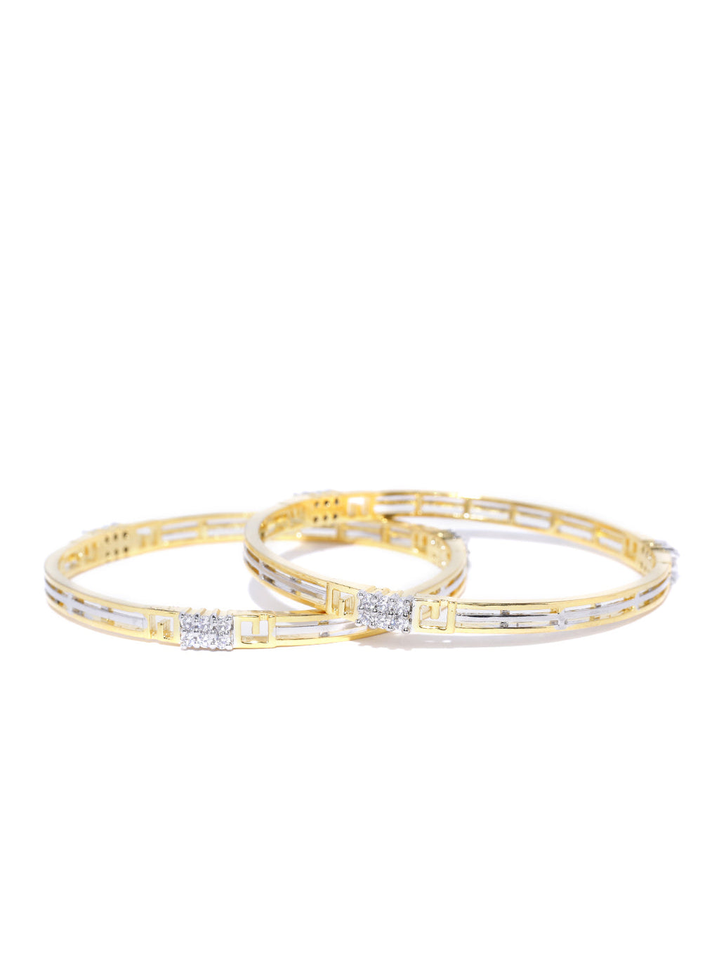 Priyaasi Women Dual Toned AD Studded Geometric Pattern Bangles Set Of 2 - Swadesiicart