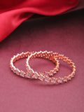 Priyaasi Women Set Of 2 Rose Gold-Polished Baguette Cut American Diamond Studded Bangles - Noz2Toz
