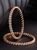 Priyaasi Women Set of 2 Rose Gold-Polished Leaf Design American Diamond Studded Bangles - Noz2Toz
