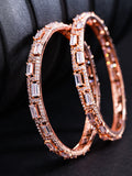 Priyaasi Women Set Of 2 Rose Gold-Polished American Diamond Studded Geometric Patterned Bangles - Noz2Toz