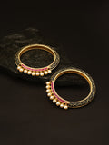 Priyaasi Women Set Of 2 Matte Gold Finish Stones And Pearl Studded Multicolor Bangles - Noz2Toz