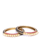 Priyaasi Women Set Of 2 Matte Gold Finish Stones And Pearl Studded Multicolor Bangles - Swadesiicart
