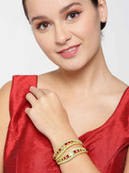 Priyaasi Women Set Of 2 Matte Gold AD And Maroon Stone Studded Mint Green Curved Shape Bangles - Swadesiicart