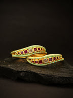 Priyaasi Women Set Of 2 Matte Gold AD And Maroon Stone Studded Mint Green Curved Shape Bangles - Noz2Toz