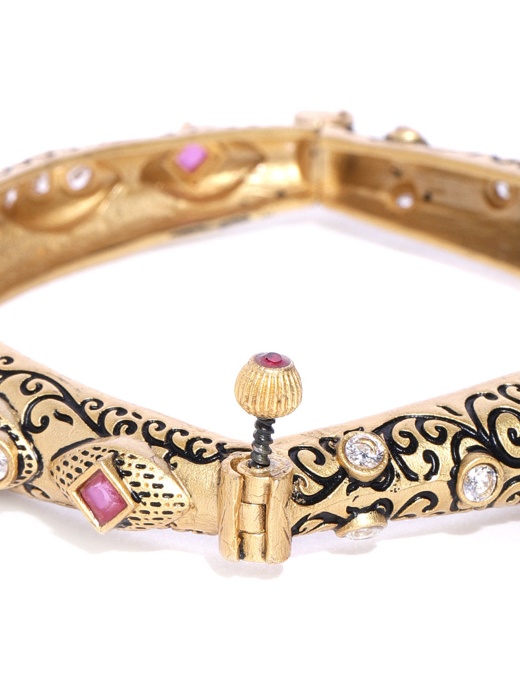 Priyaasi Women Gold-Polished American Diamond & Ruby Studded Openable Bangle - Swadesiicart