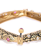 Priyaasi Women Gold-Polished American Diamond & Ruby Studded Openable Bangle - Swadesiicart