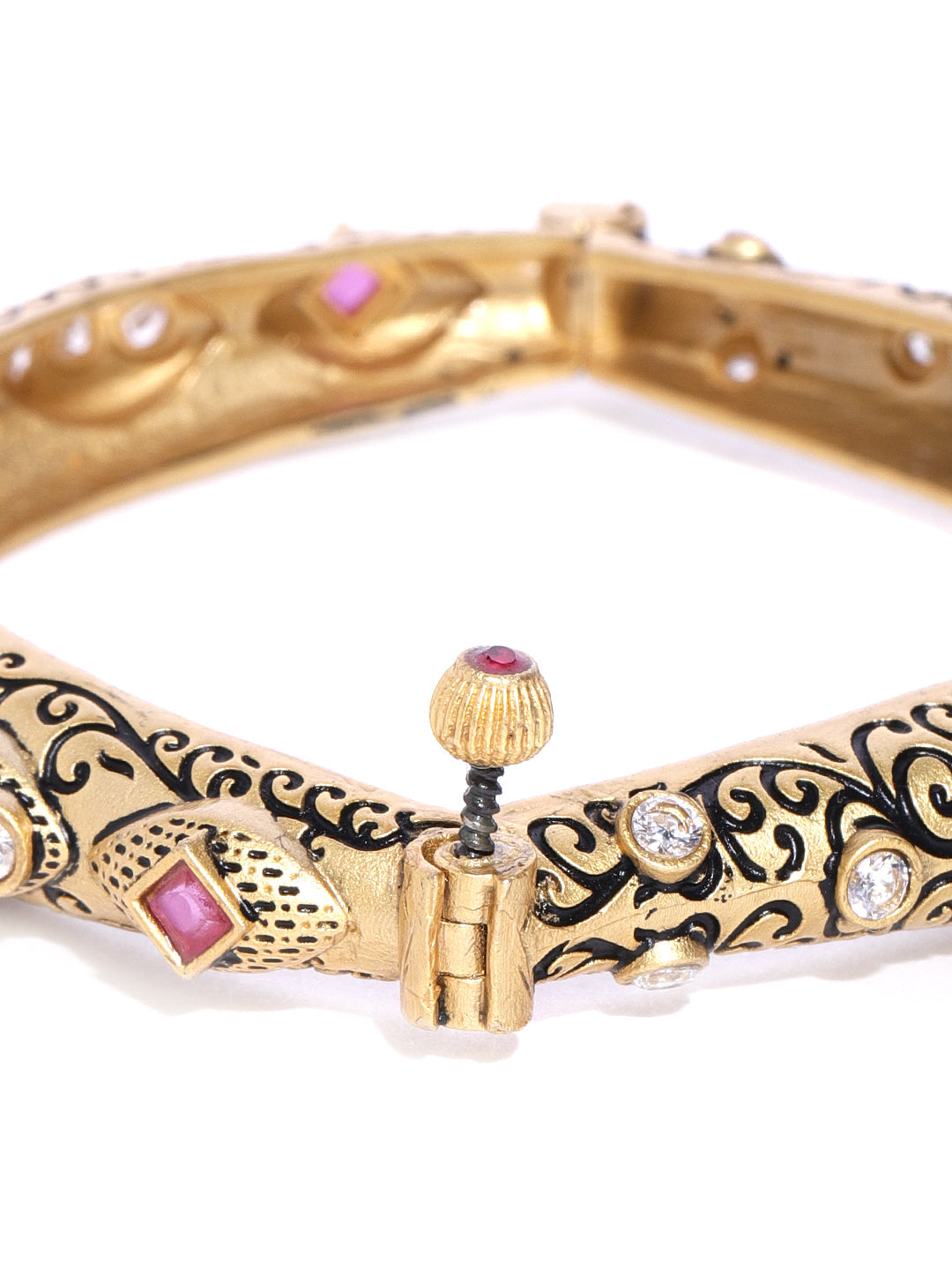 Priyaasi Women Gold-Polished American Diamond & Ruby Studded Openable Bangle - Swadesiicart