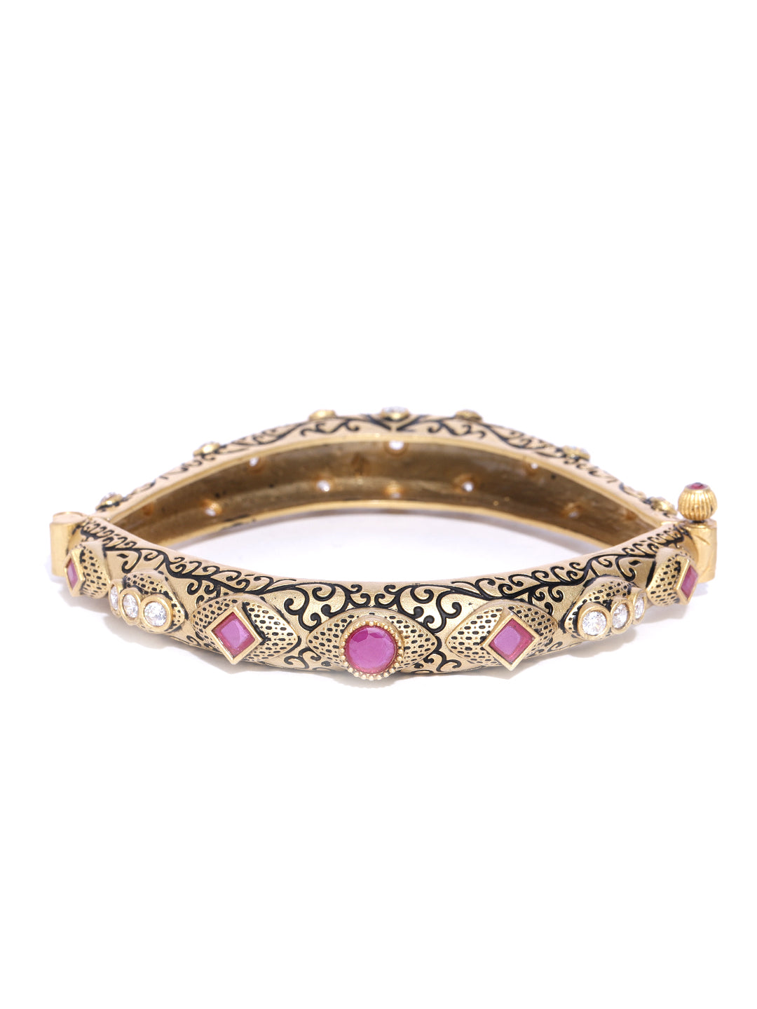 Priyaasi Women Gold-Polished American Diamond & Ruby Studded Openable Bangle - Swadesiicart