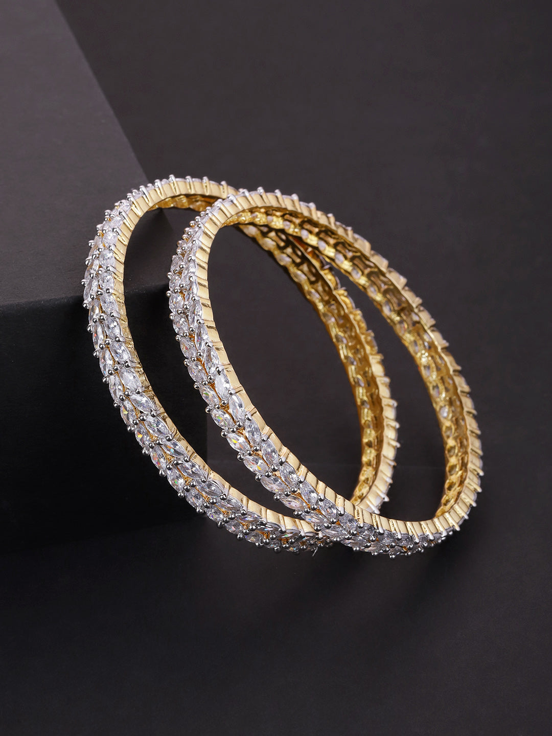 Priyaasi Women Set Of 2 Gold-Polished American Diamond Studded Bangles - Noz2Toz