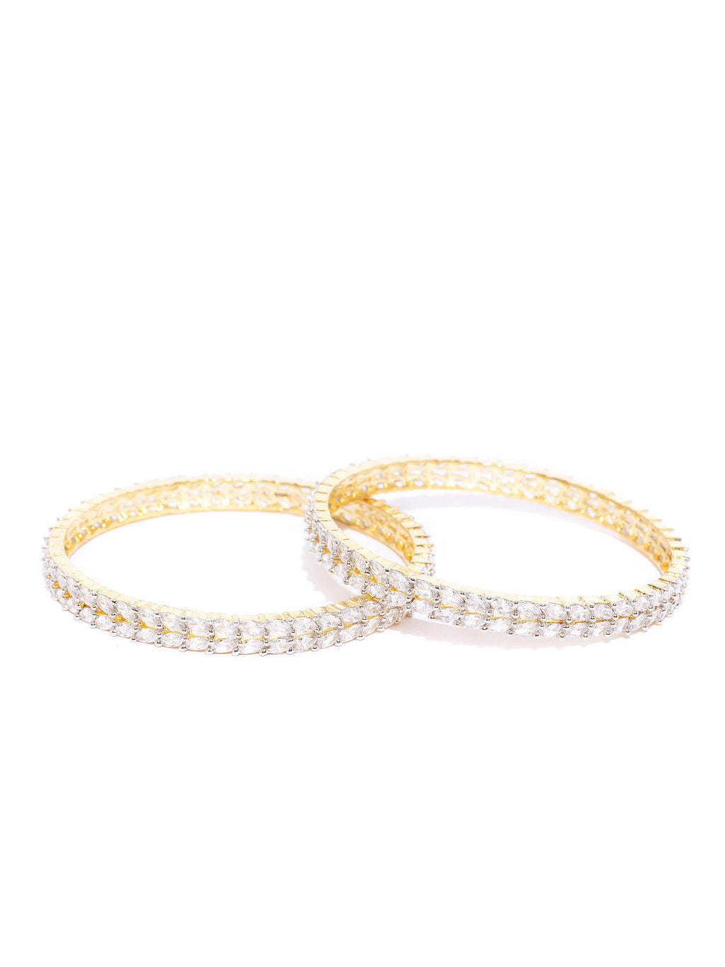 Priyaasi Women Set Of 2 Gold-Polished American Diamond Studded Bangles - Swadesiicart