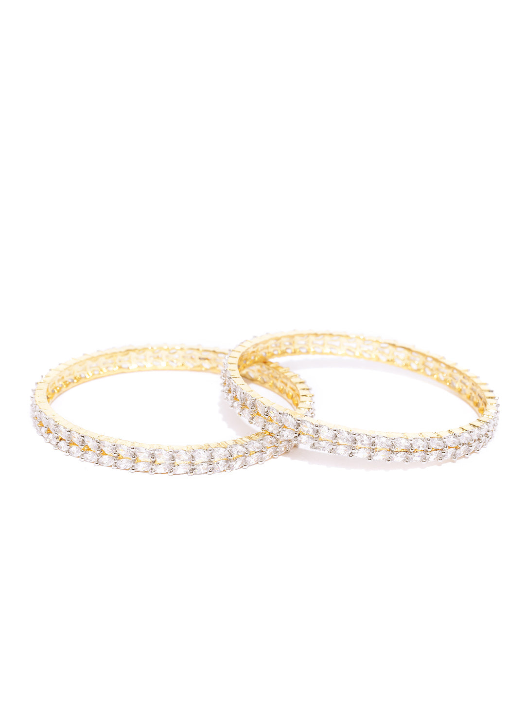 Priyaasi Women Set Of 2 Gold-Polished American Diamond Studded Bangles - Swadesiicart