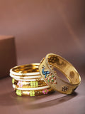 Priyaasi Women Set Of 7 Gold-Polished Peacock Inspired Meenakari Bangles - Noz2Toz